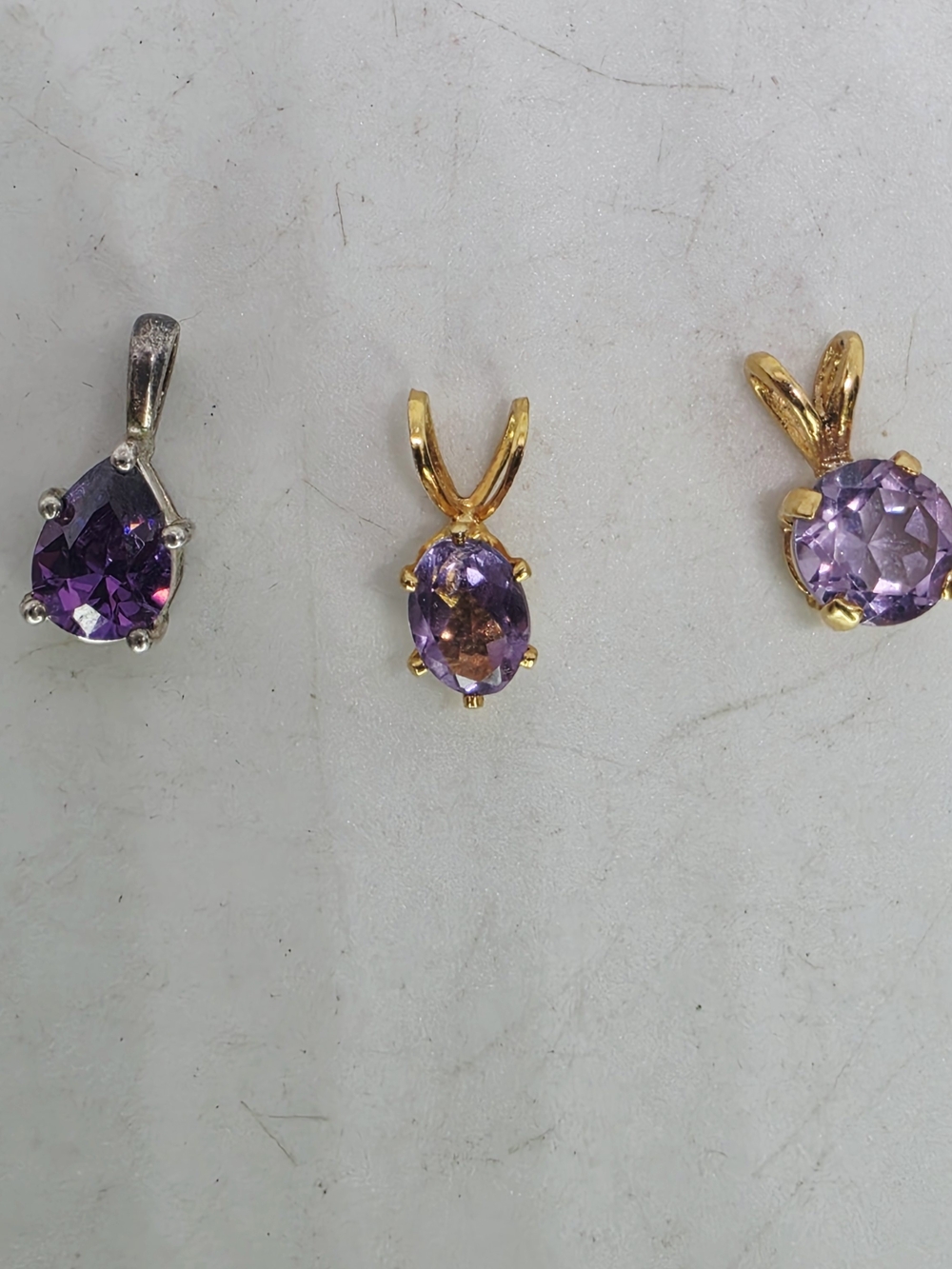 Vtg 14K Gold Plated Amethyst Cz Solitaire Pendant Lot Of 3 February Birthstone